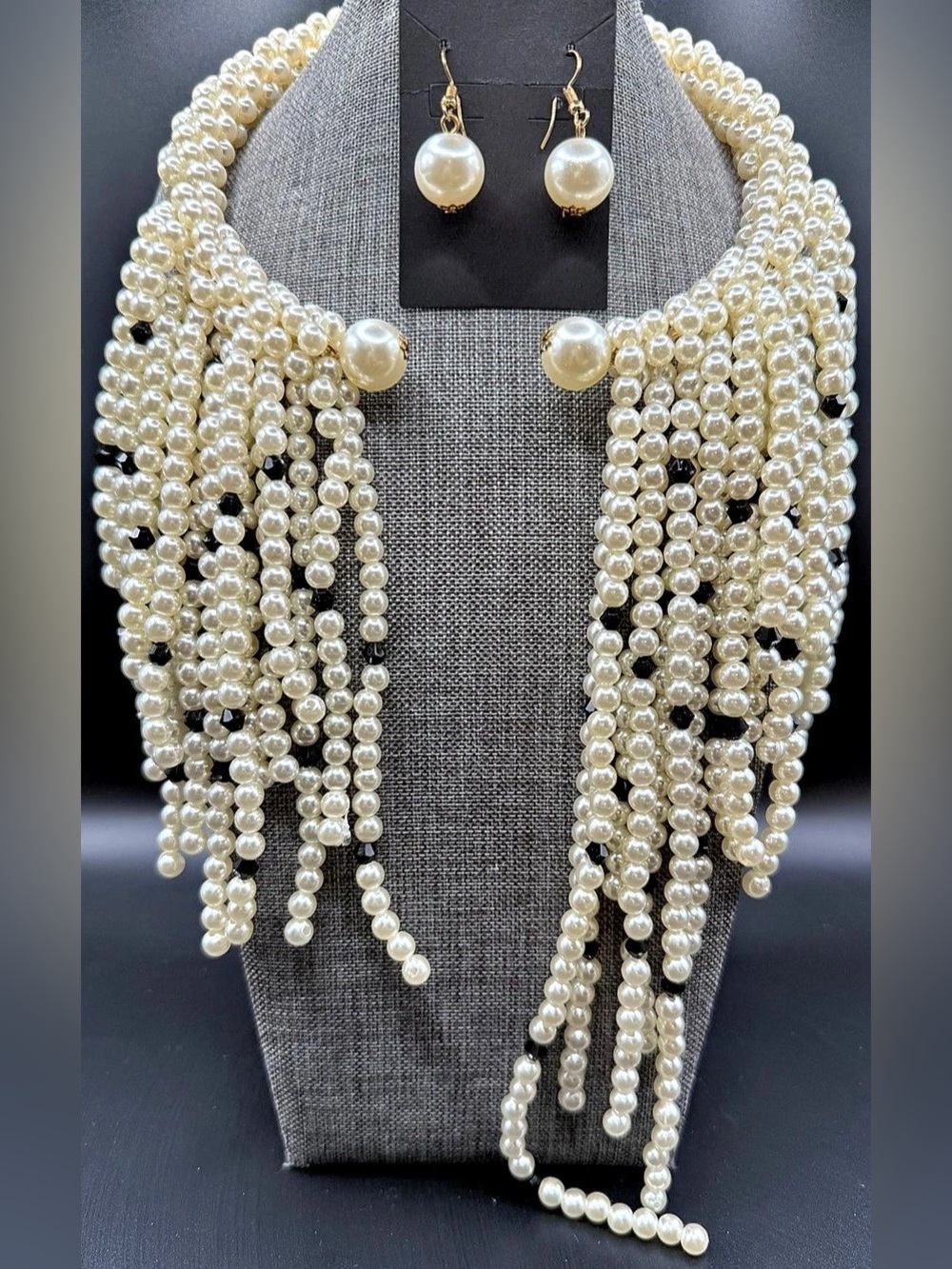 Pearl Beaded Statement Necklace Set